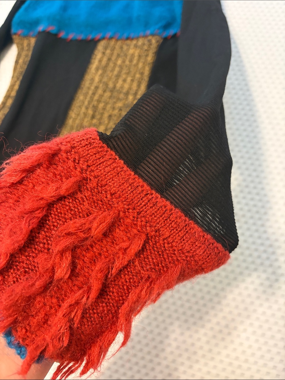 Save The Queen Blue, Black & Red Patchwork Crewneck Sweater with mesh sleeves - Picture 7 of 7